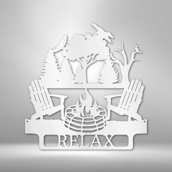 Relax Camping Monogram Steel Sign Laser Cut Powder Coated Home & Office Metal Wa